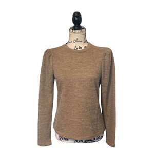 June & Hudson Women's Tan Knitted Puff Shoulder Ribbed Pullover Sweater Size S